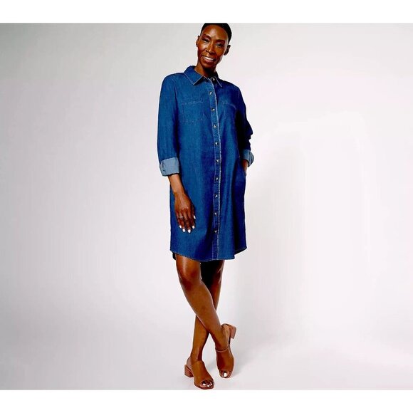 Belle by Kim Gravel Dresses & Skirts - Belle by Kim Gravel Stretch Denim Front  Shirt Dress Dark Indigo Large A605820